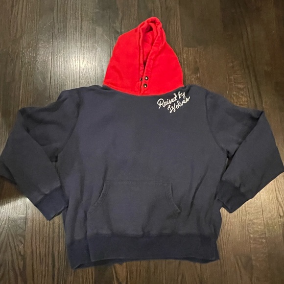 Raised by Wolves Contrast Snap Hoodie, Red And Navy, Size XL, Great Condition - Picture 4 of 9